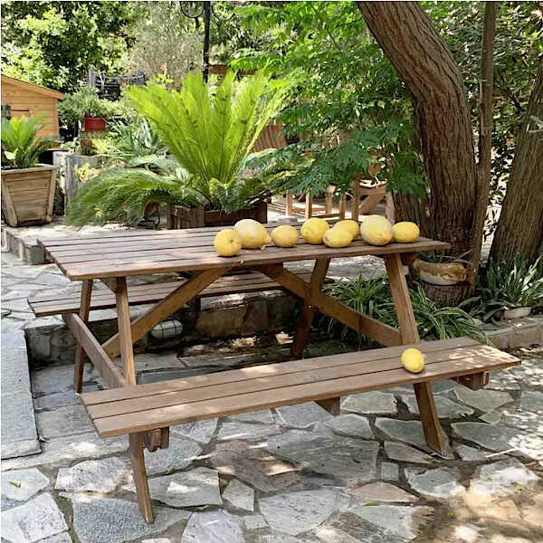 Ξύλινο Τραπέζι Πάγκος Εξοχής Πικνίκ 150x150x(Υ)75cm